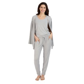 Live2Lounge Women's Pajama Set - 4 Piece Wrap Cardigan, T-Shirt, Tank Top, and Jogger Pants (S-XL), Size Medium, Heather Grey