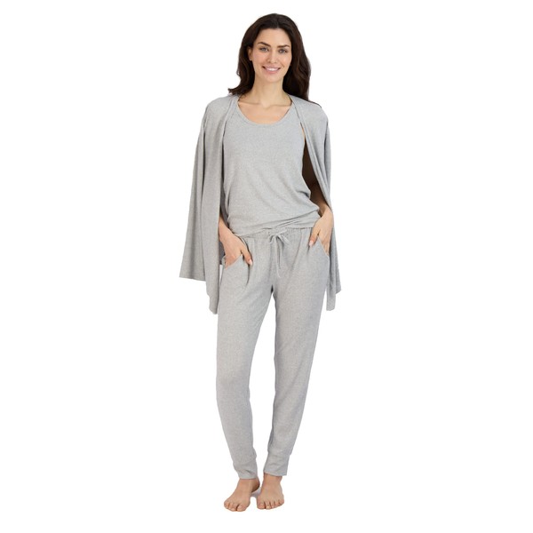 Live2Lounge Women's Pajama Set - 4 Piece Wrap Cardigan, T-Shirt,