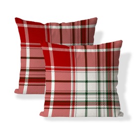 AOFANGGO Christmas Pillow Covers 16x16 inch Set of 2 Red Plaids Rustic Holiday Decorations Throw Pillows Cushion Covers for Bed Chair Sofa Couch