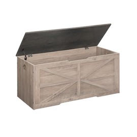 CHOEZON Storage Chest, 43.3" Wooden Storage Trunk, Retro Storage Bench with Safety Hinge, Toy Chest Storage, Farmhouse Style, for Bedroom, Living Room, Charcoal Gray and Greige MCW11HC