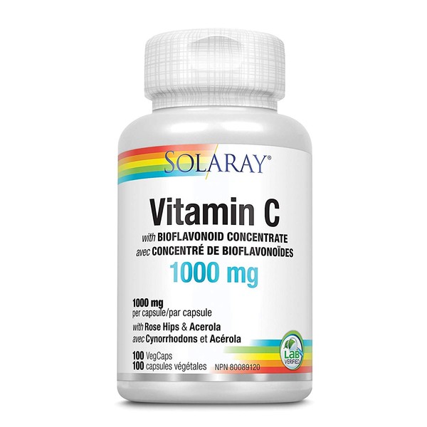 Solaray Vitamin C with Rose Hips, Acerola & Bioflavonoids | 1000mg | Supports Immune Function & Healthier Skin, Hair, Nails | Non-GMO | Vegan | 100 Ct (Pack of 1)