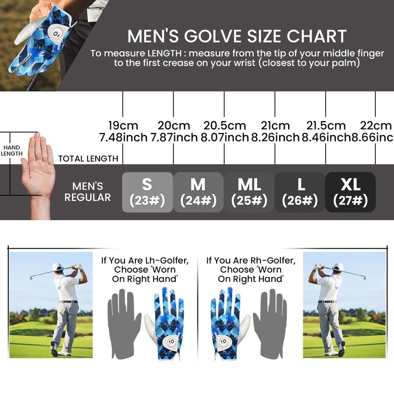 FINGER TEN Men's Golf Gloves Left Right Hand Leather with