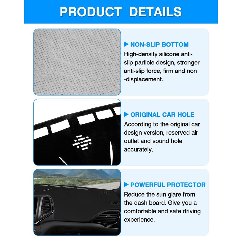Autorder Dashboard Cover Mat for 2014-2023 Jeep Cherokee Accessories Dash