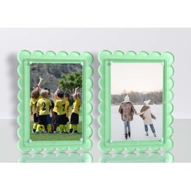 2 Pack of 5 x 7 Green Acrylic Scalloped Picture Frames, Magnetic Closure with Dual Kickstand Holes for Vertical and Horizontal Display