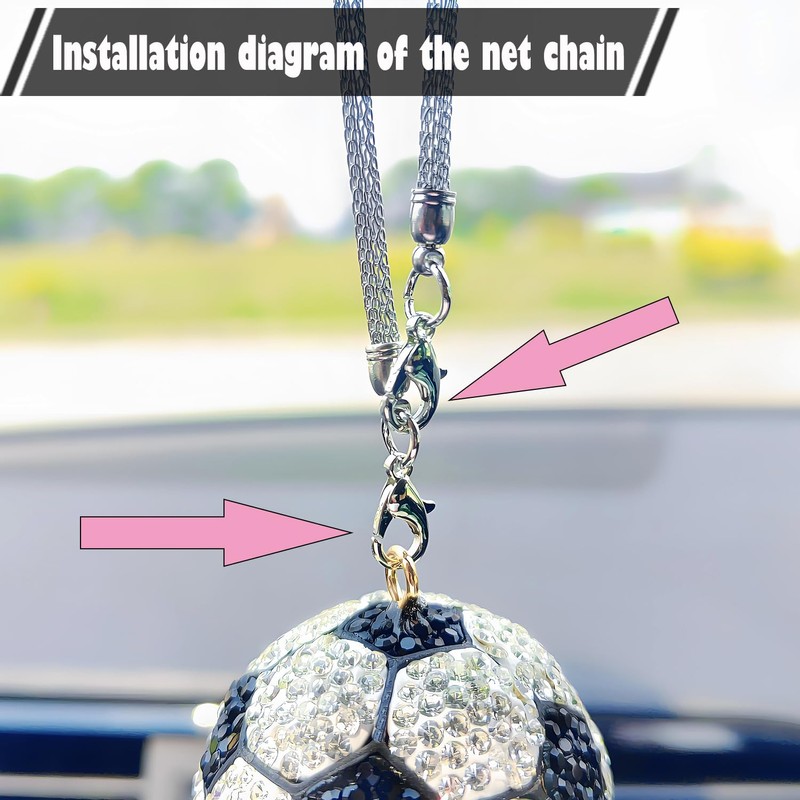 Bling Football Rear View Mirror Accessories, Cute Soccer Car Accessories