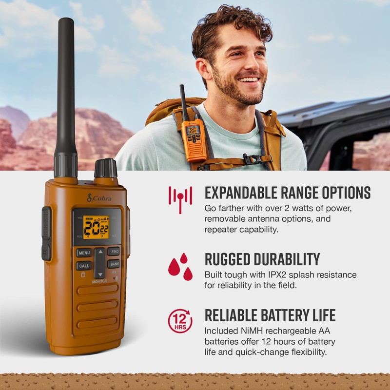 Cobra Trailblazer 250 GMRS Handheld Radios, 2-Pack – IPX2 Splash