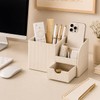 KINGFOM Luxury PU Leather Desk Organizer with Drawer, Modern Aesthetic