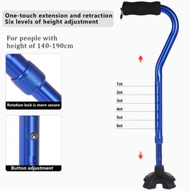 Floral Canes for Women Folding Cane for Stability with Non-Slip Base, Adjustable Walking Cane for Seniors - Lightweight Collapsible Walking Sticks with T & Offset Handle (Blue)