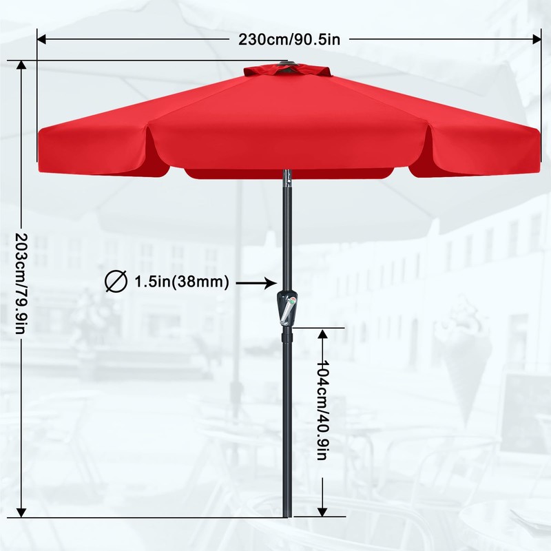 MASTERCANOPY Valance Patio Umbrella for Outdoor Table Market (7.5ft, Red)