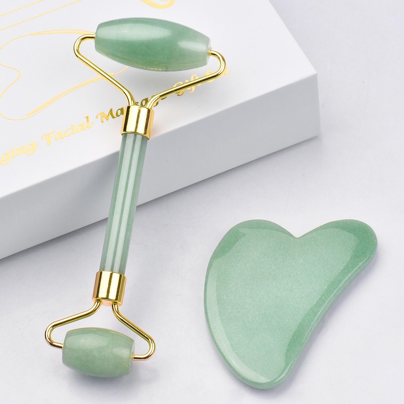 Scraping Plate Natural Jade Set Heart Shaped Crystal Double End