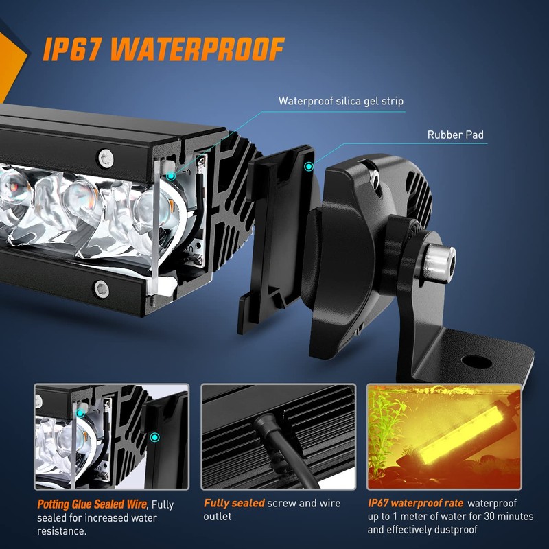 Nilight LED Light Bar Amber 2Pcs 7 Inch 30W Spot