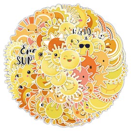 Cute Sun Stickers for Water Bottle|Cartoon Vinyl Waterproof Sticker for Water Bottle Laptop Skateboard Phone Car Decals Gifts for Kids Teens Adults for Party Favors Supplies Decor 50 PCS