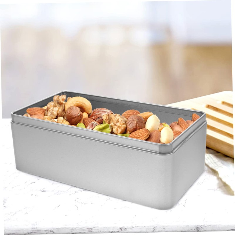 WOONEKY Rectangular Tin Box with Lid Versatile Tinplate Storage for