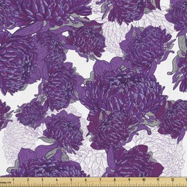 Ambesonne Tela malva por The Yard, diseño de pétalos de flor de Allium vívidos abstractos, hippie, victoriano, peonía, tela decorativa para tapicería y detalles del hogar, 2 yardas, morado y blanco