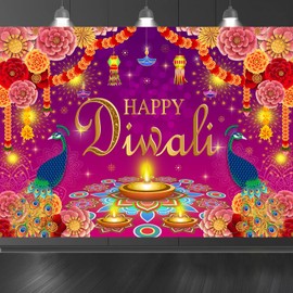 7X5FT Happy Diwali Backdrop Banner India Festival of Lights Decorations Peacock Indian Diwali Party Background for Home Wall Hanging Garden Yard Photo Booth Props