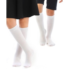 HUGH UGOLI Knee High Cotton Socks for Kids Girls Boys & Toddlers, Long School Uniform Socks, Soft & Comfortable,White, 3-4 Years Old, 4 Pairs