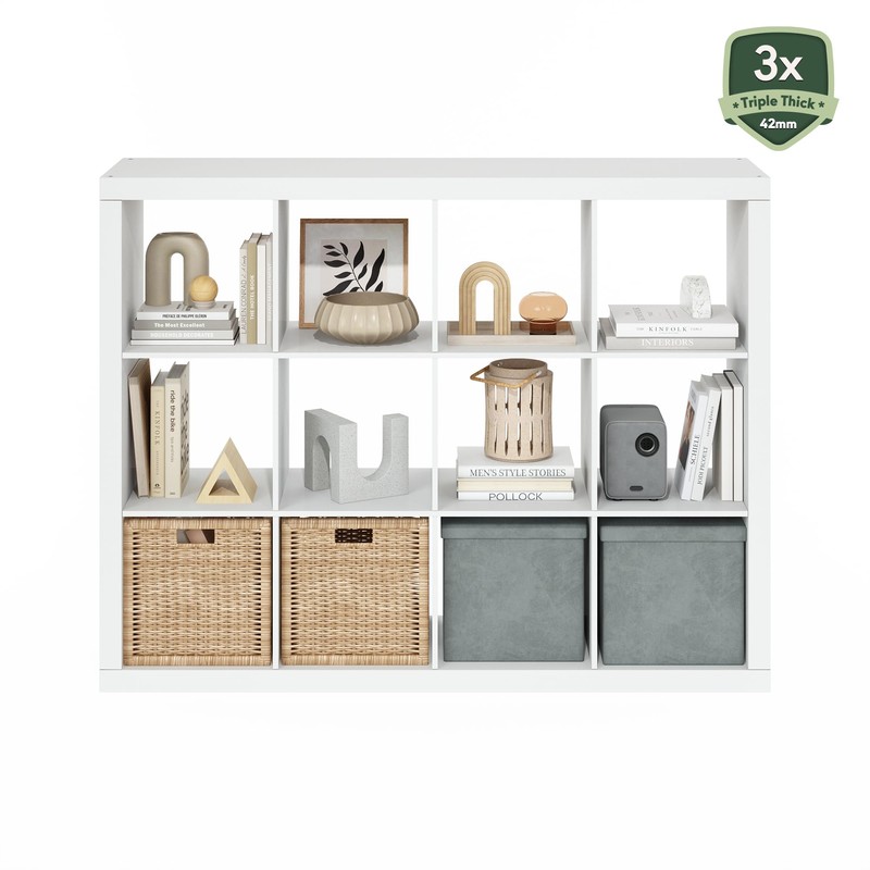 Furinno Cubicle Book Shelf, 12-Cube Bookshelf, Triple Thick Frame Cube