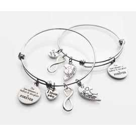 Set of 2 Charm Bracelets The Love Between a Mother and Daughter is Forever Stainless Steel Bangle