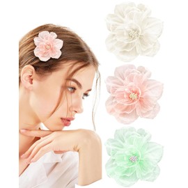 UYRVAPE 3pcs Flower Hair Clips, Cute Organza Hair Pins for Women, Bridal Hair Clips for Girls, Wedding, Hair Accessories, Decorative for Women and Girls Gifts