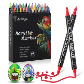36 Colors Acrylic Paint Pens,Acrylic Paint Markers Dual Tip with Fine Tip and Dot Tip,Dot Maker for Kids Adults, Glass, Stone, Wood, Canvas, Paper, Pottery
