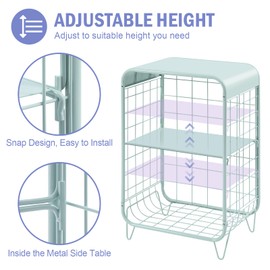 APEXCHASER Cute Nightstand,Metal Side Table,3 Tier End Table with Storage,Vintage Bedside Table,Girls Bedroom Furniture,Coffee Table for Living Room,Bedroom,Dorm,Mint Green