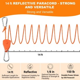 14ft Retractable Paracord Rope Tie Down Ratchet Strap Small Straps Mini Rope Cam Lock Tent Canopy Tie Down Adjustable Outdoor Windproof Tightener Tensioner Hanger Grow Light 4 Pack 1/8"