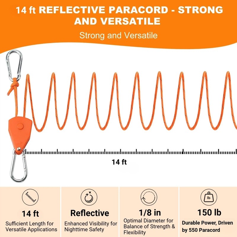 14ft Retractable Paracord Rope Tie Down Ratchet Strap Small Straps