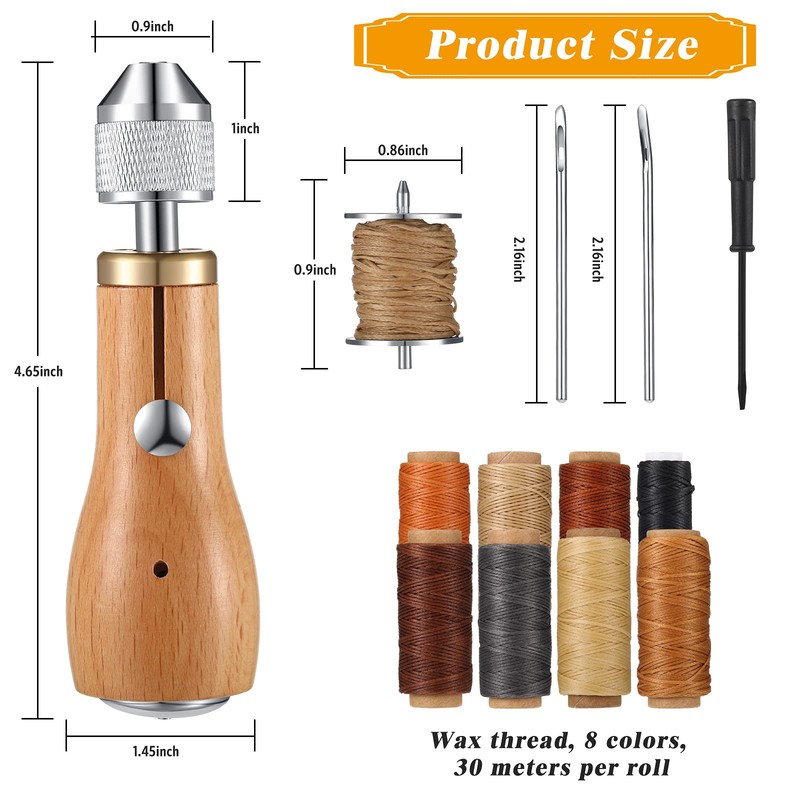 WILLBOND 12 Pcs Leather Sewing Awl Kit Including Handheld Sewing