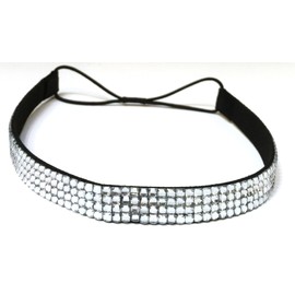 WigsPedia Rhinestone Crystal Stretch Headband 4-Row Head Piece Elastic Hair Band for Women (Clear)