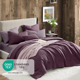 Geniospin King Comforter Set - 7 Pieces Comforter King Size, Soft Solid Bedding Set for All Season, Textured Bed in a Bag with Sheets, Pillowcases & Shams (Eggplant, 102''x90'')
