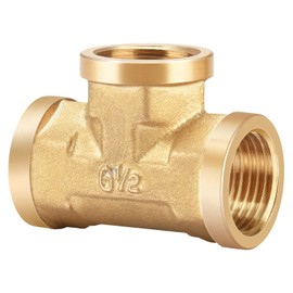 Nutmanel T-Piece Brass 1/2 Inch Female Thread, T-Piece Female / Female Thread, Brass Fittings for Pipe Connections