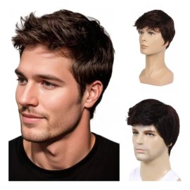 Peluca para Hombres Cortas Natural Cabello Moda Color Marrón Osculo Emamoil M