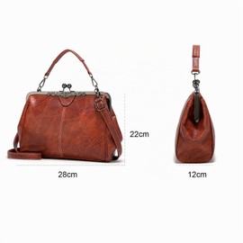 LUI SUI Women Retro Handbag, PU Leather Purse Vintage Top Handle Bag Kiss Lock Crossbody Shoulder Bag for Women (Apricot)