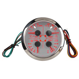 4in1 85mm Guage Multifunction Fuel Level Oil Pressure Water Temp Volt Meter DC 9‑32V for Car RV Boat Motorcycle White Silver ℃/BAR