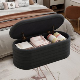 Ball & Cast Storage Ottoman Bench,Chenille Upholstered Fabric Storage Bench for Bedroom End of Bed,Oval Ottoman with Storage & Safty Hinges,Entryway Bench for Living Room,Hallway,Front of Window,40"