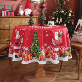 meioro Christmas Day Tablecloth, Snowflake Santa Claus Rectangle Table Cover,Waterproof Polyester Table Cloth, Xams Tree Kitchen Table Decoration for Festival Party, Dinner Protection(Marry,R150cm)