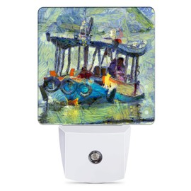 Jopowide Retro Country Riverside Night Light Plug in Wall Lamp Smart Dusk to Dawn Sensor for Home Decorative, Kids Room Bedroom Bathroom Kitchen Hallway Gifts