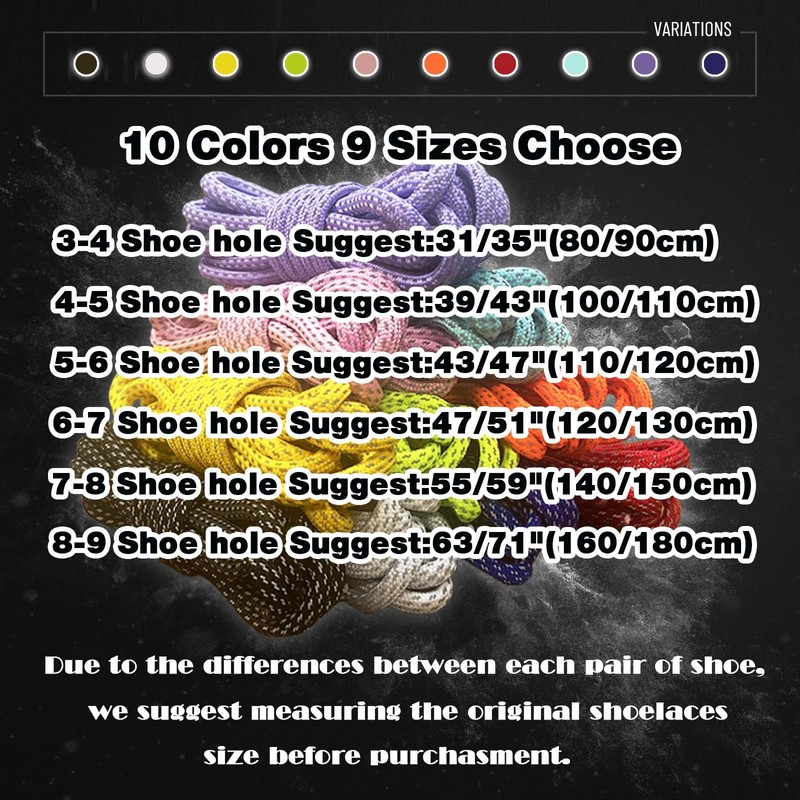 VASGO Round Shoe Laces Reflective 9 Different Lengths Thick 10