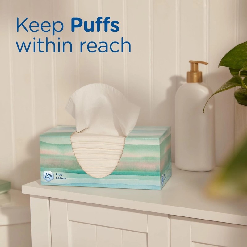 Puffs Plus Lotion Facial Tissues, 8 Family Boxes, 124 124