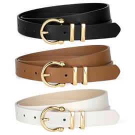 3 Pack Women's Leather Belt for Jeans Pants Ladies Fashion Gold Silver Buckle Waist Belt for Dress