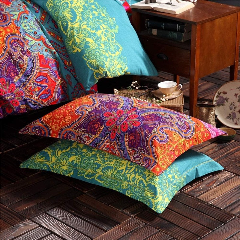 ERZRGA Vintage Cotton Boho King Duvet Cover,Retro Bohemian Bedding Sets