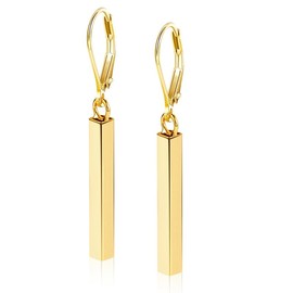 GoFunway14K Gold Bar Dangle Drop Earrings for Women's French Style Leverback Shaped Style 925 Sterling Silver Earrings, Hypoallergenic Jewelry (Gold)