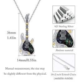 OHAYOO Guitar Necklace Sterling Silver Guitar Urn Pendant Chain Punk Music Ash Necklace Guitar Keepsake Jewellery for Women Men Music Lovers, Standard, Sterling Silver, Abalone