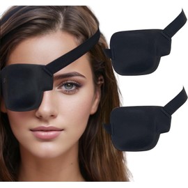 2 Pcs 3D Eye Covers for All Ages, Adjustable Black Therapy Patch for Lazy Eye and Vision Correction (Square)