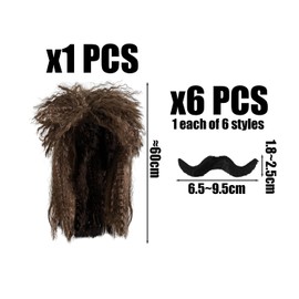 LSYYSL 1 Piece Rocker Curls And 6 Pieces Fake Beard, Cosplay Props, Retro Wigs, Party Wigs, Fun Wigs