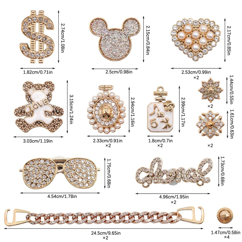 Wondora 22 Pieces Shoe Charms for Croc Charms, Removable Crystal