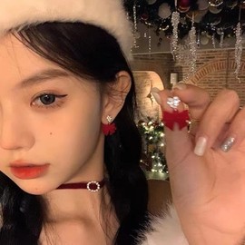 Red Bow Earrings for Women Christmas Bow Earrings Pearl Bow Earrings Velvet Pearl Bow Earrings New Year Christmas Holiday Jewelry (bow C)