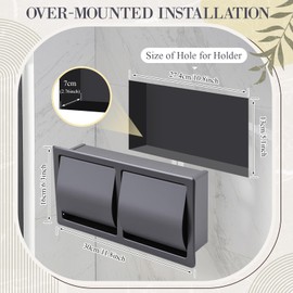 Moxweyeni Recessed Toilet Paper Holder, Horizontal Double Roll Tissue Holder 304 Stainless Steel Bathroom Storage in Wall Space Saving Restroom Napkin Frame Insert Easy Installation Black