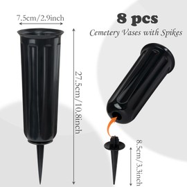 Cemetery Vases Plastic Memorial Flower Vases with Spikes for Grave Cemetery Decorations Grave Vase for Artificial Cemetery Flowers (8Pcs, Black), Flowers not Included