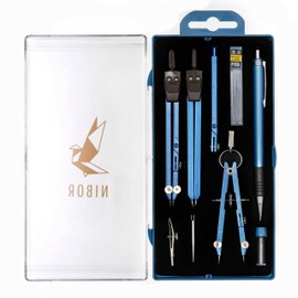 NIBOR Premium Compass Set in Beautiful Colours, Durable, 9-Piece Geometry Set, Suitable for Creating Precision, Blue